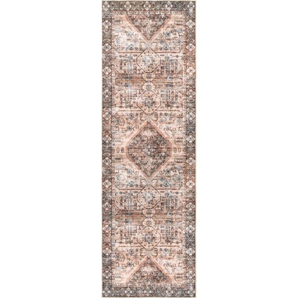 Devin Light Brown Synthetic Medallion Runner Rug