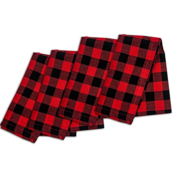 Buffalo Check Red/Black 100% Cotton Napkin 18 in. x 18 in. (Set of 4)