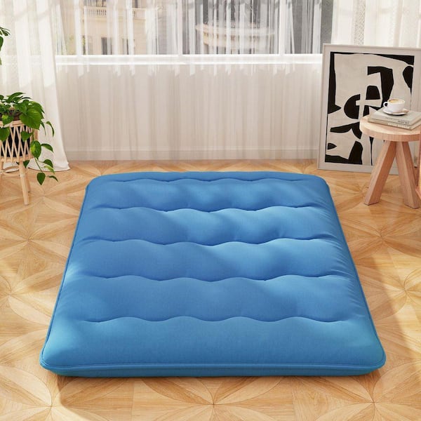 4 in. Full Polyester Foldable Polyester Floor Camping Mattress Topper Pad with Washable Cover and Carry Bag