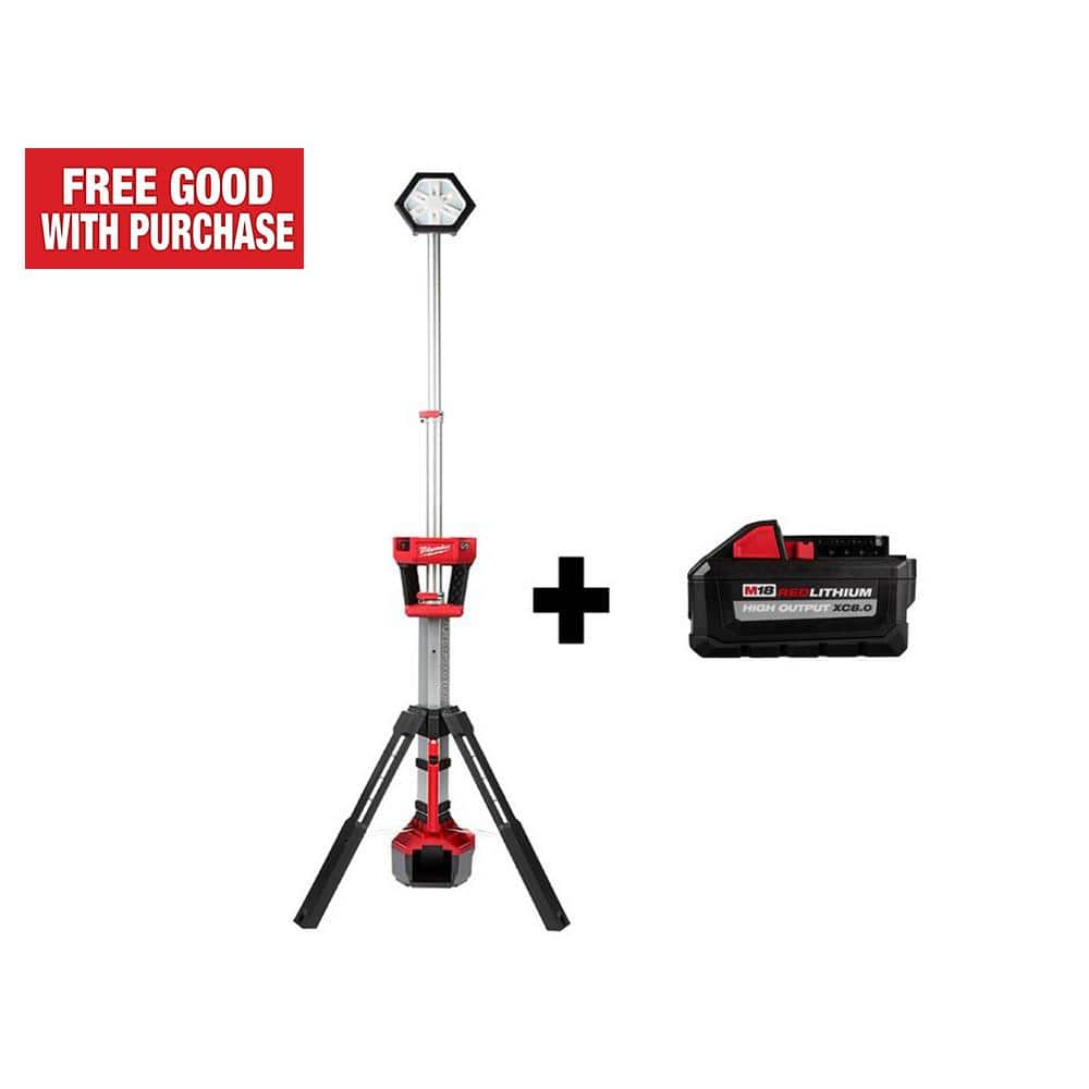 Milwaukee M18 18-Volt Lithium-Ion Cordless Rocket Dual Power Tower Light with HIGH OUTPUT XC 8.0 Ah Battery -  2131-20-4Q