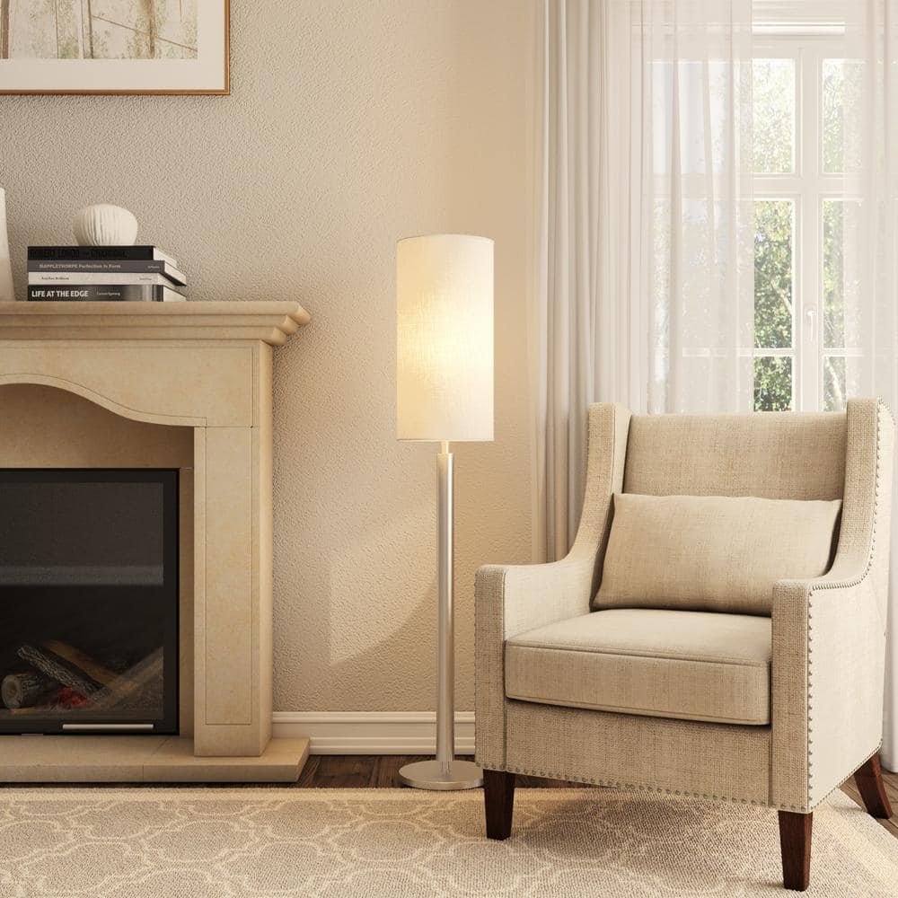 Brushed Steel Floor Lamp with Ivory Silk Shade and Touch Sensor