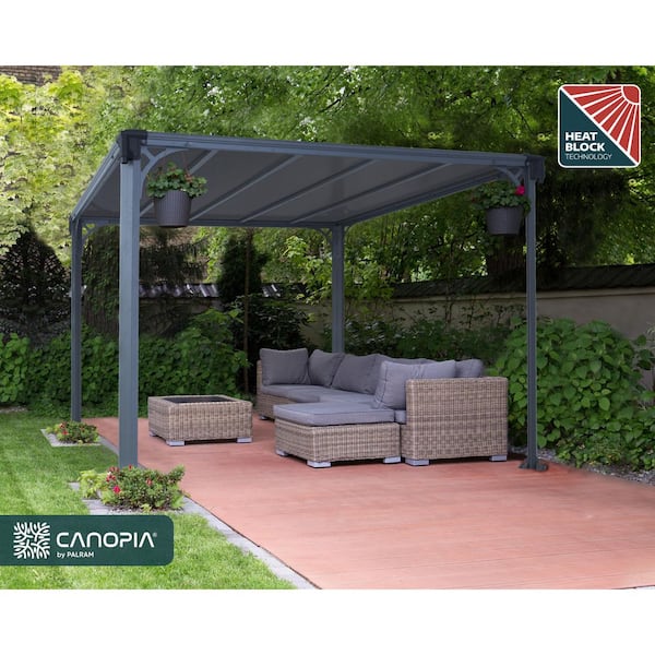 Milano 10 ft. x 10 ft. Gray/Gray Outdoor Gazebo with LED Lighting Kit