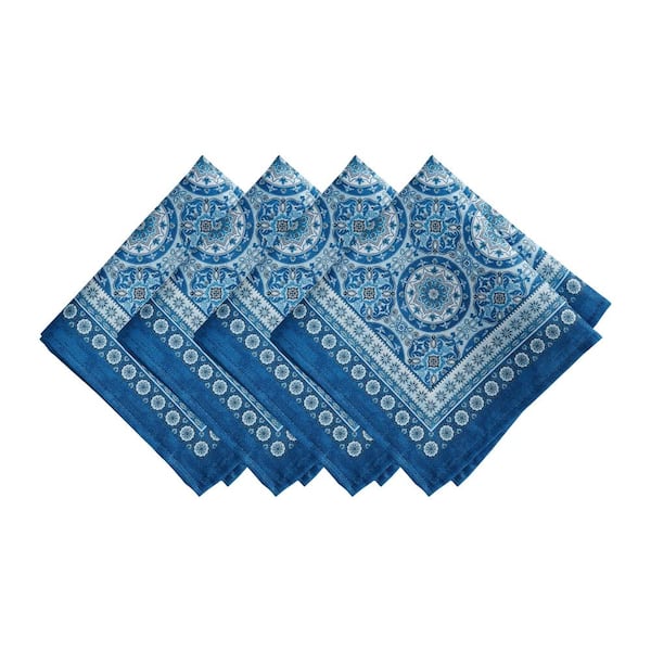 Threadmade Home Vietri Medallion Block Print Water Resistant Indoor/Outdoor Napkins, Set of 4, Multicolor - 17"W x 17"L