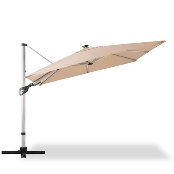 LAUSAINT HOME 10 ft. Aluminum Cantilever LED Patio Umbrella in Champagne
