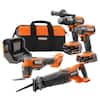 RIDGID 18V Brushless Cordless 4-Tool Combo Kit with (1) 4.0 Ah and (1) 2.0 Ah MAX Output Batteries, 18V Charger, and Tool Bag