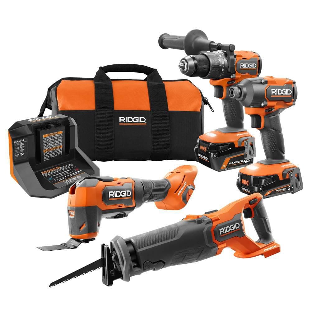 リコリス BP➕TD 4コンセット RIDGID 18V Brushless Cordless 4-Tool Combo Kit with (1) 4.0 Ah and
