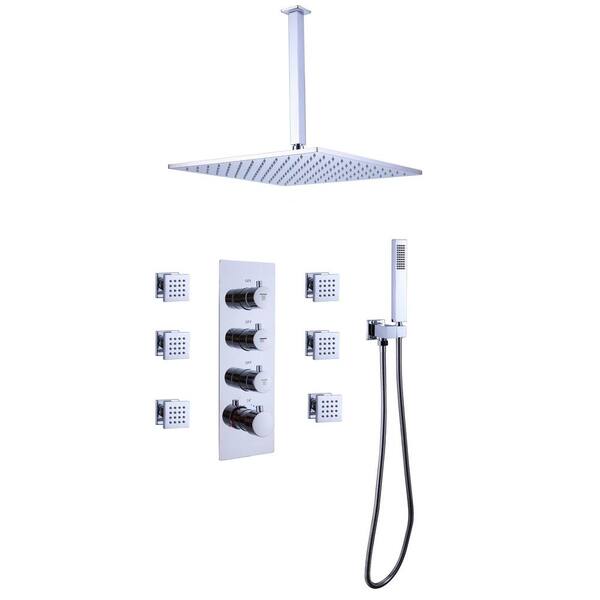 2-Spray Patterns with 2 GPM 11.81 in. Ceiling Mount Rain Dual Shower Heads  with 6-Jets in Chrome