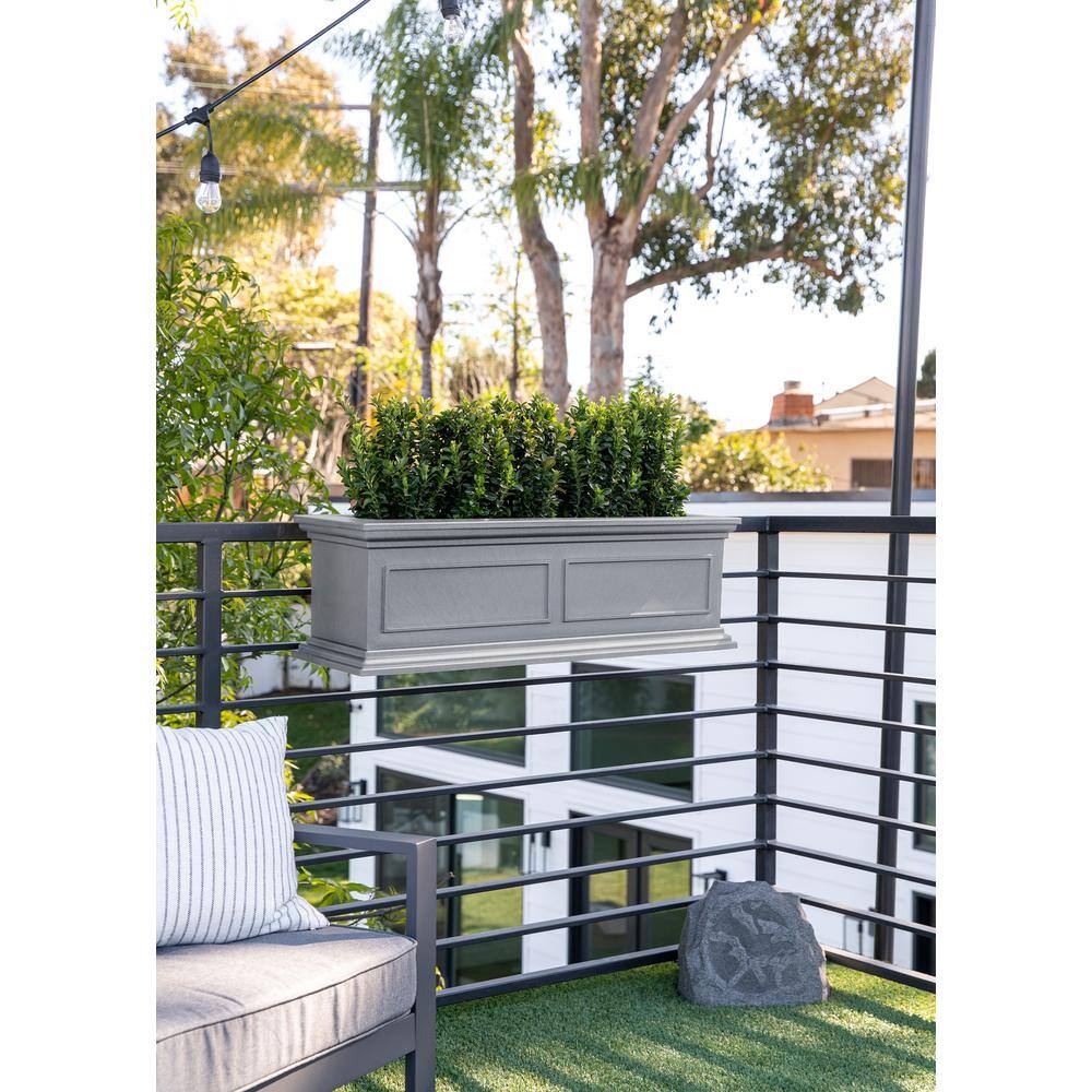 Brixton Estate-Inspired 36" Gray Polypropylene Railing Planter, 2-Pack
