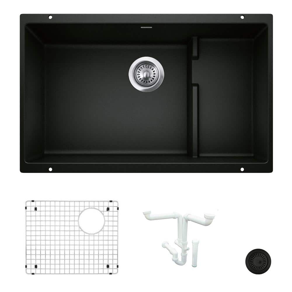 Precis 28.75 in. Undermount Single Bowl Coal Black Granite Composite Kitche