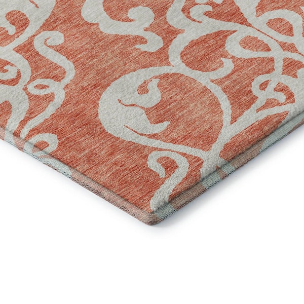 Mayfield Premium Machine Washable Abstract AMF973 Coral 2 ft. 3 in. x 7 ft. 6 in. Runner Rug
