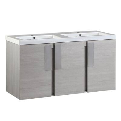 Carmel 48 in. W x 19 in. D x 26 in. H Double Vanity in Gray Pine with Ceramic Vanity Top in White with White Basins