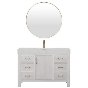 Leon 48 in. W x 22 in. D x 34 in. H Single Bath Vanity in Washed White with White Composite Stone Top and Mirror