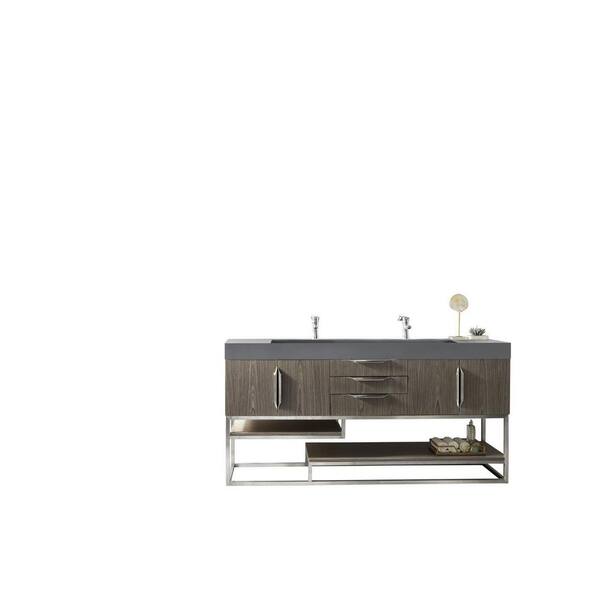 James Martin Vanities Columbia 72.5 in. W x 19 in. D x 36 in. H Bathroom Vanity in Ash Gray with Dusk Grey Glossy Composite Top