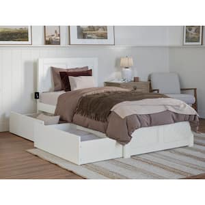 Canyon White Solid Wood Twin XL Platform Bed with Matching Footboard and Storage Drawers
