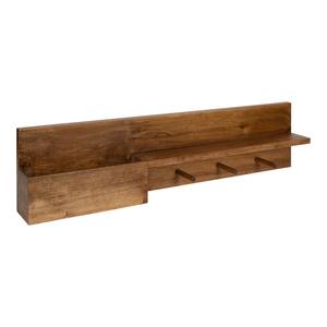 Astora 36 in. x 4 in. x 9 in. Rustic Brown Wood Floating Decorative Wall Shelf With Hooks Without Brackets