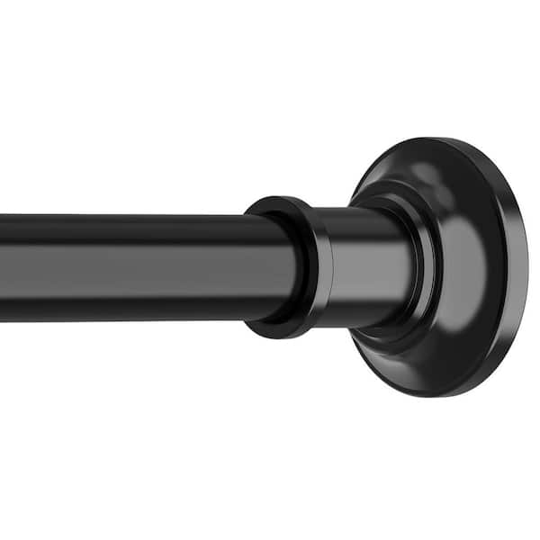 120 in. Stainless Steel No-Slip Adjustable Tension Shower Curtain Rod with Rubber Pads in Black