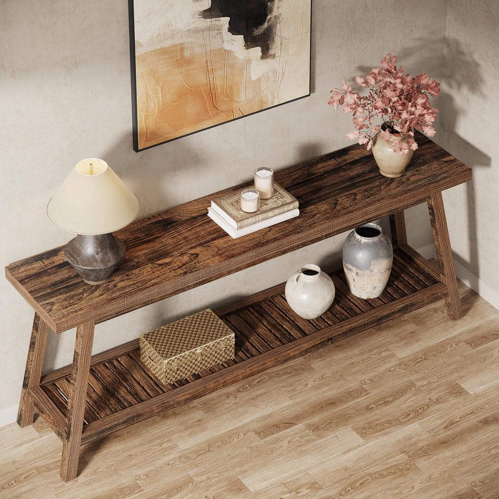 70.9-Inch Rustic Brown Wooden Console Table with Storage