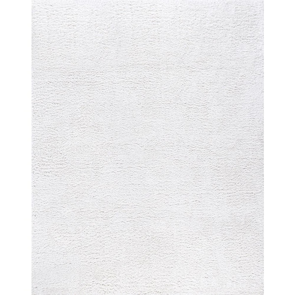 Tayse Rugs Soho Shag Solid Color White 8 ft. x 10 ft. Indoor Area Rug