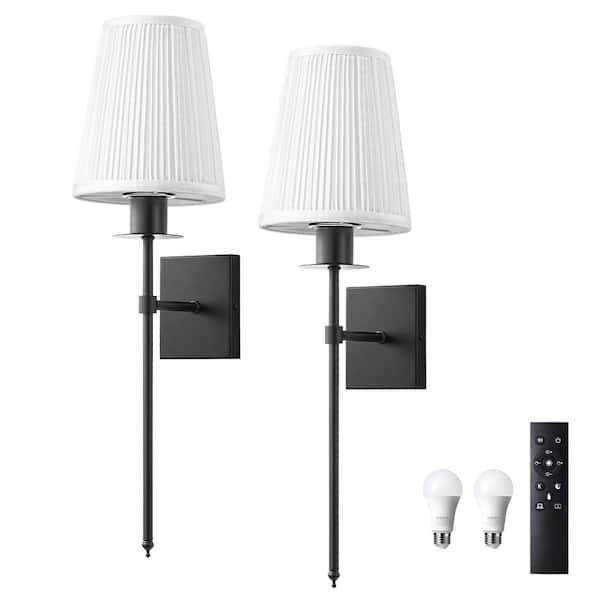6.7 in. 1 Light Black Hardwire /Plug-in Wall Sconce Light with Remote Control (2-Pack)
