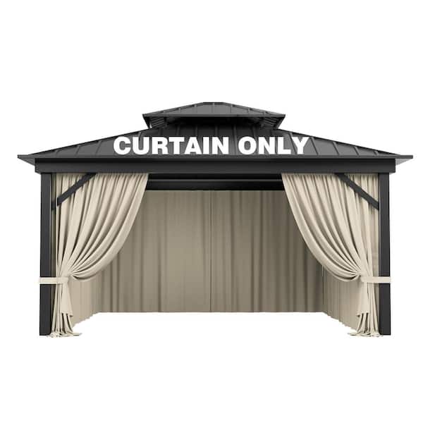 10 ft. x 13 ft. Universal Outdoor Privacy Curtains, Gazebo Curtain Replacement with Zipper Cream (4-Side Curtain Only)