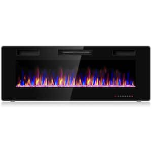 50 in. Recessed Ultra Thin Wall Mounted Heater Electric Fireplace in Black