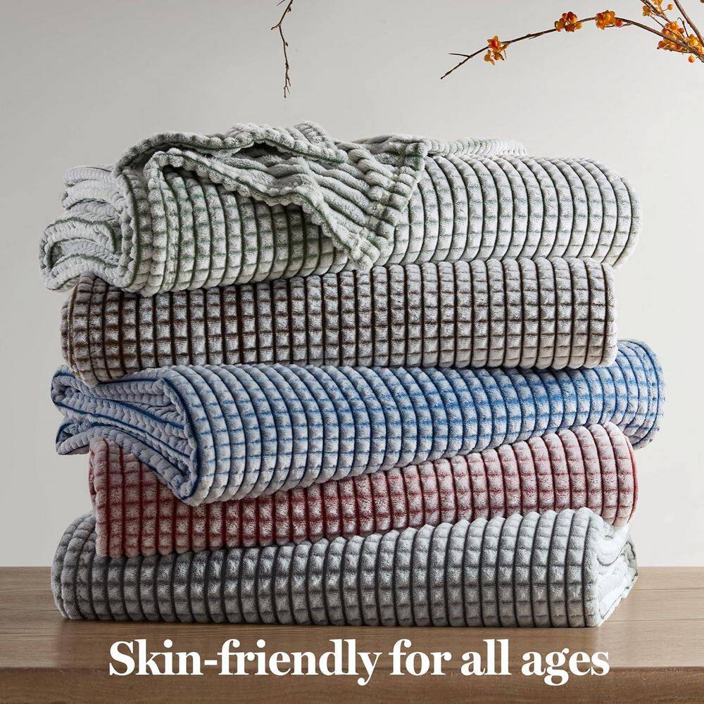 Twin Blue Plush All Season Carved Texture Blanket