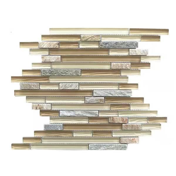 New Era Beige and Gray 12 in. x 12 in. Linear Glass and Stone Mosaic Wall and Pool Tile (1.02 sq. ft./each)