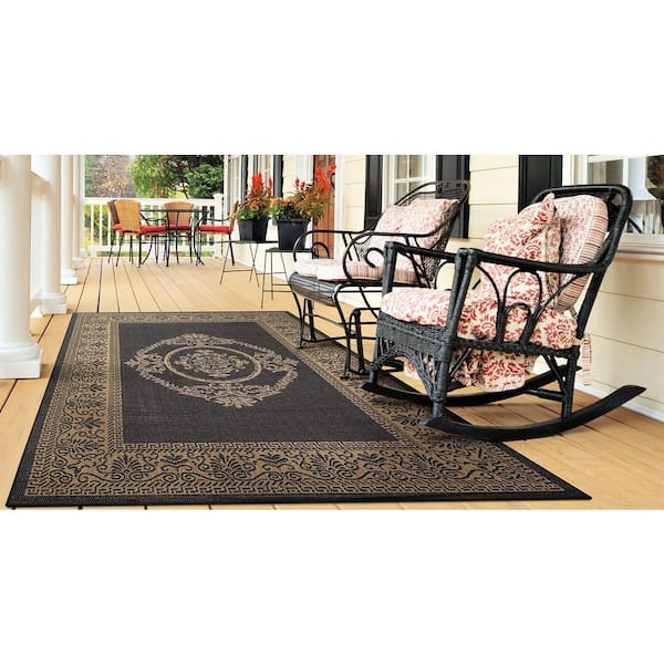 Recife Antique Medallion Black-Cocoa 2 ft. x 12 ft. Indoor/Outdoor Runner Rug