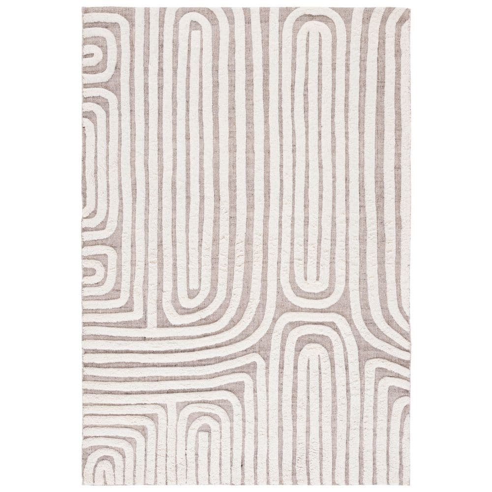 Ivory and Beige Handmade Wool and Cotton 4' x 6' Area Rug