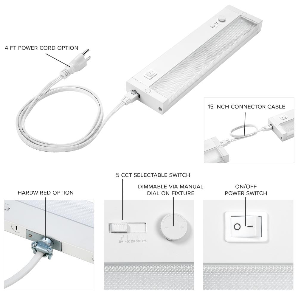 12" White Metal LED Dimmable Under Cabinet Light