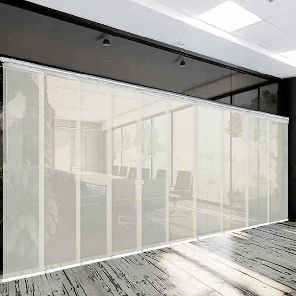 EMOH Sleet 120 in. - 218 in. W x 94 in. L Adjustable 10-Panel White Double Rail Panel Track with 23.5 in. Slates