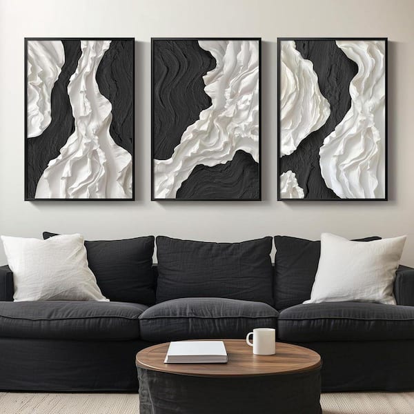 3 Piece Large Framed Black and White Abstract Wall Art Poster