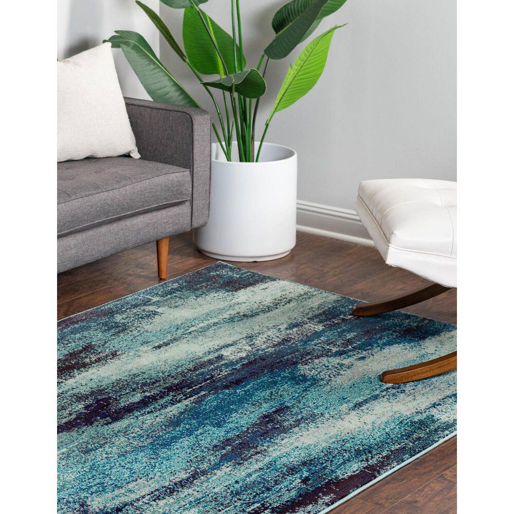 Blue Abstract Synthetic Stain-Resistant 6x9 Area Rug