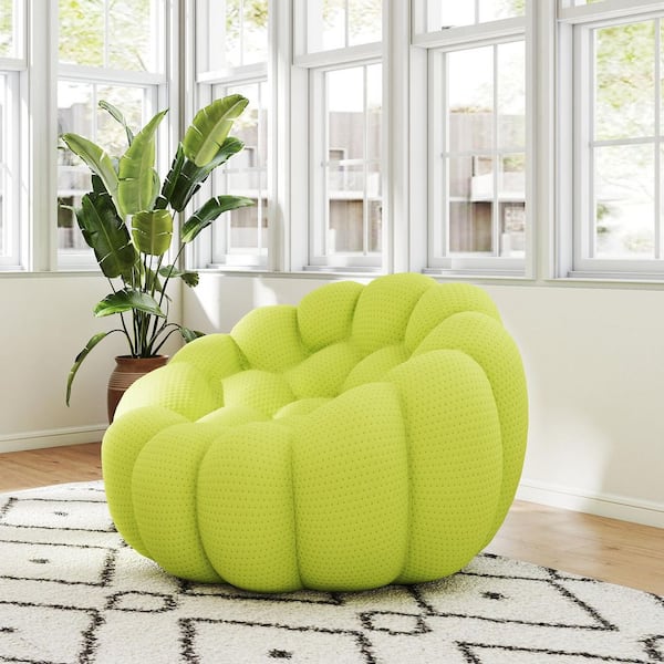 49 in. Oversized Bubble Couch Chair, Armless Mesh Fabric Modern Lazy Floor Curved Sofa in. Lemon Green for Small Space