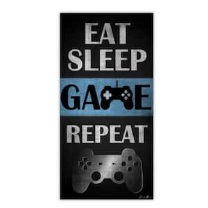 Eat Sleep Game Blue Gallery-Wrapped Canvas Wall Art Unframed Abstract Art Print 48 in. x 24 in.