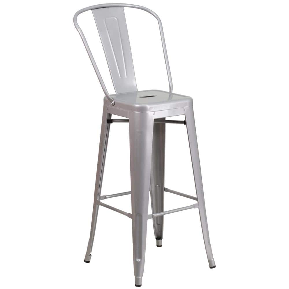 Silver Metal 30" High Backless Industrial Bar Stool