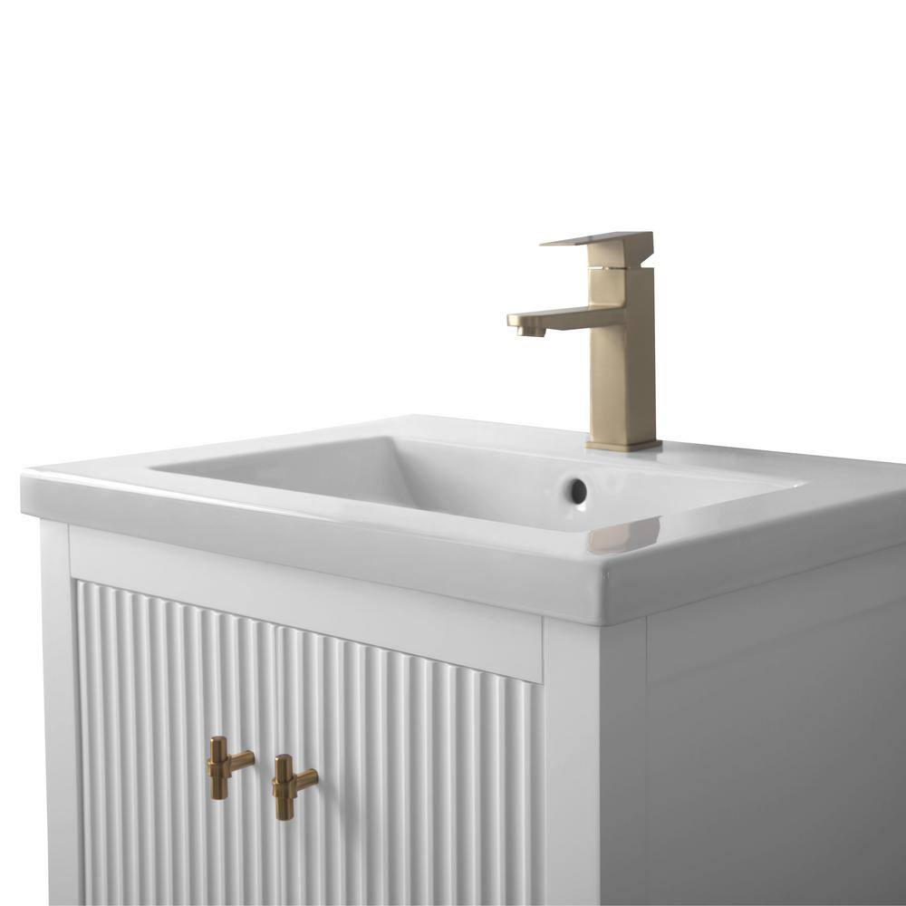 White and Gold Freestanding Single Bathroom Vanity with Ceramic Top