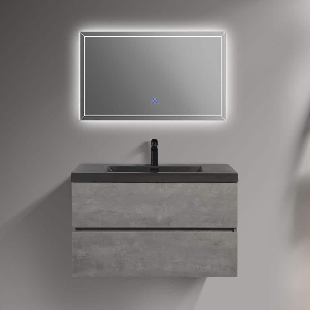 EDI 36 in. W x 18.7 in. D x 19.7 in. H Wall Mount Floating Bathroom Vanity in Gray with Black Quartz Sand Surface Top price history on PriceWatchPro