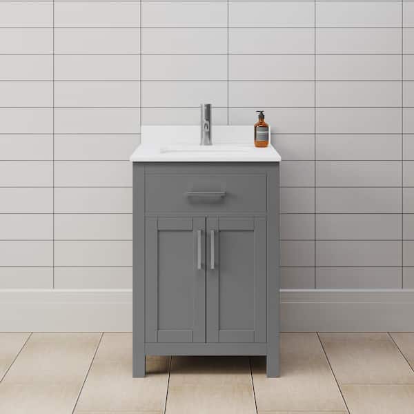 Wyndham Collection Beckett 24 in. W x 22 in. D x 35 in . H Single Bath Vanity in Dark Gray with White Cultured Marble Top