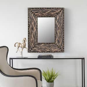 21 in. W x 26 in. H Modern Brown Zebra Rectangle Rivet Decoration Wall Mounted Mirror, Fabric and PU Covered MDF Framed