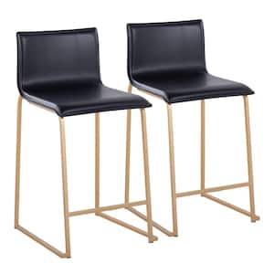 Mara 34.5 in. Black Faux Leather and Gold Metal High Back Counter Stool (Set of 2)