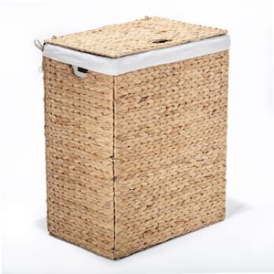 Water Hyacinth Brown Collapsible Wicker Portable Laundry Hamper with Canvas Laundry Bag and Lid