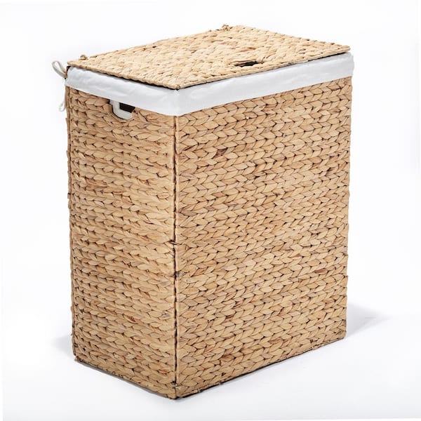 Home Foldable Laundry Hamper Basket With Wooden Frame Dirty Clothes Bag Brown 