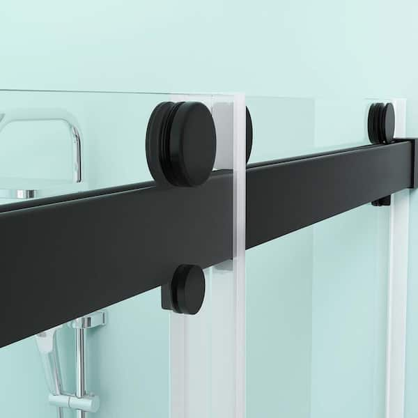 72 in. W x 79 in. H Frameless Shower Door Soft-Close Bypass Double Sliding Shower Doors in Matte Black 3/8" Clear Glass