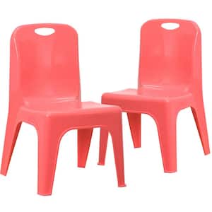2 Pack Red Plastic Stackable School Chair with Carrying Handle and 11 in. Seat Height