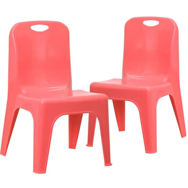 Carnegy Avenue 2 Pack Red Plastic Stackable School Chair with Carrying Handle and 11 in. Seat Height