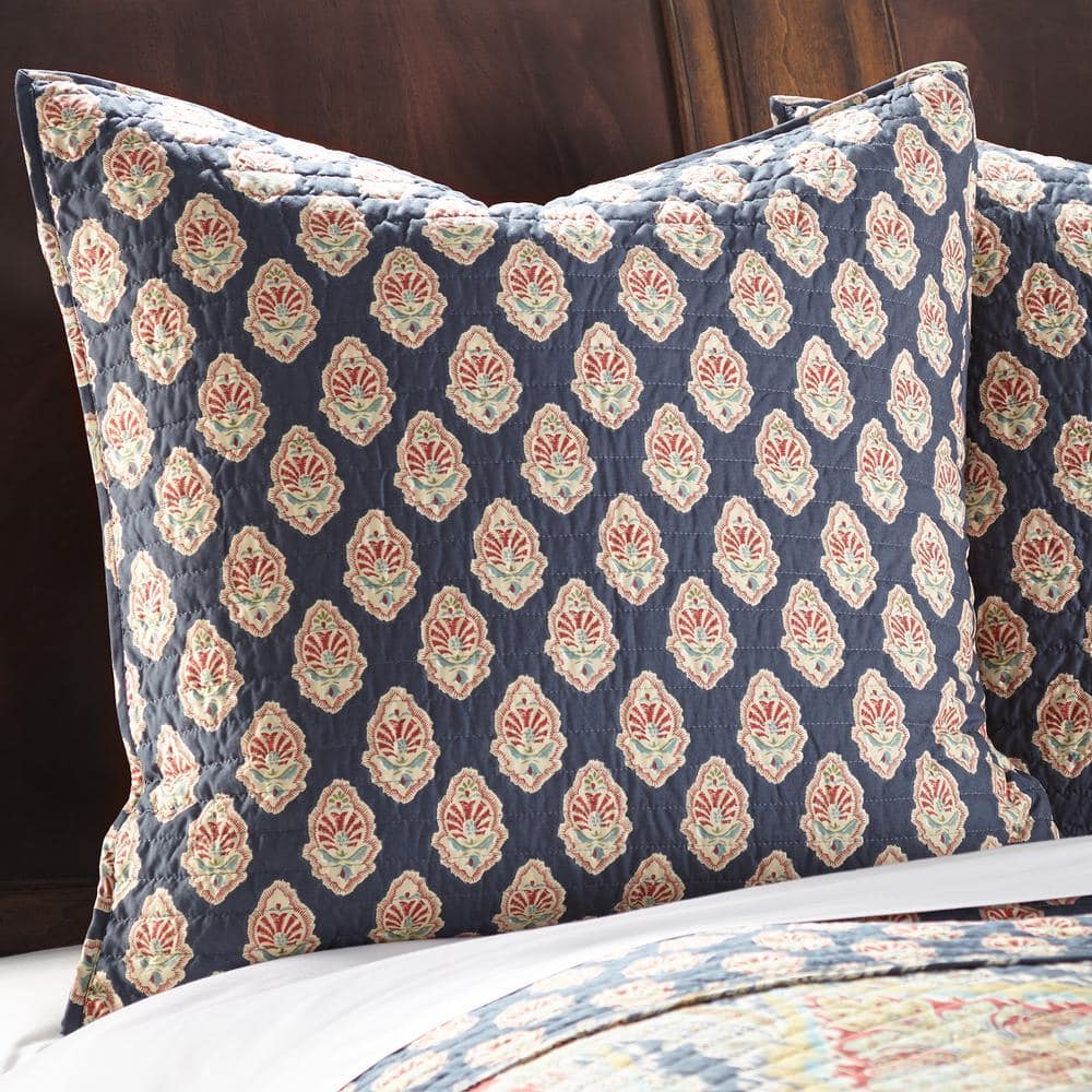 Moreno Blue and Red Cotton Damask Euro Sham Set