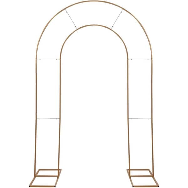 Unbranded Gold 8 ft. Metal Floral Display Frame Round Top Double Arch Decorations