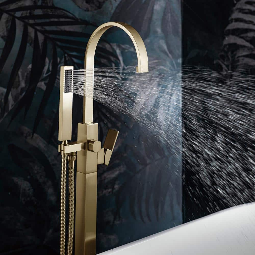 Brushed Gold Freestanding Tub Faucet with Hand Shower