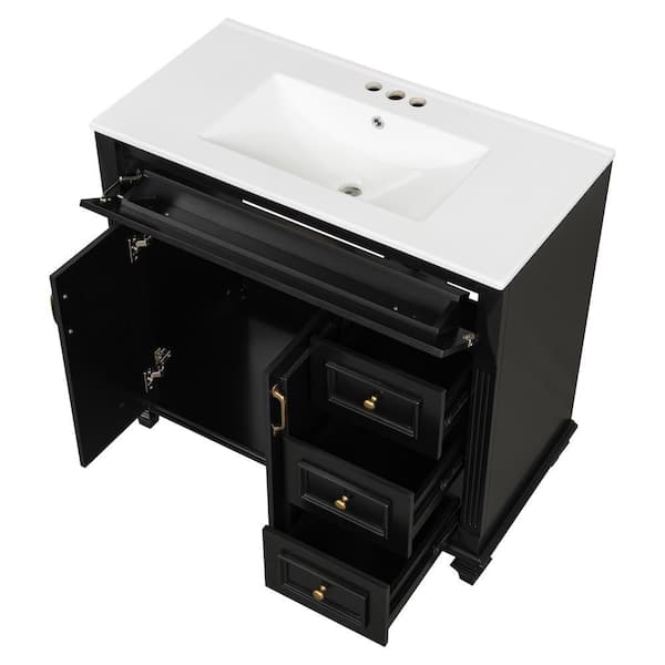 Baye 36 in. W Freestanding Black Bath Vanity with White Ceramic Top Unassembled